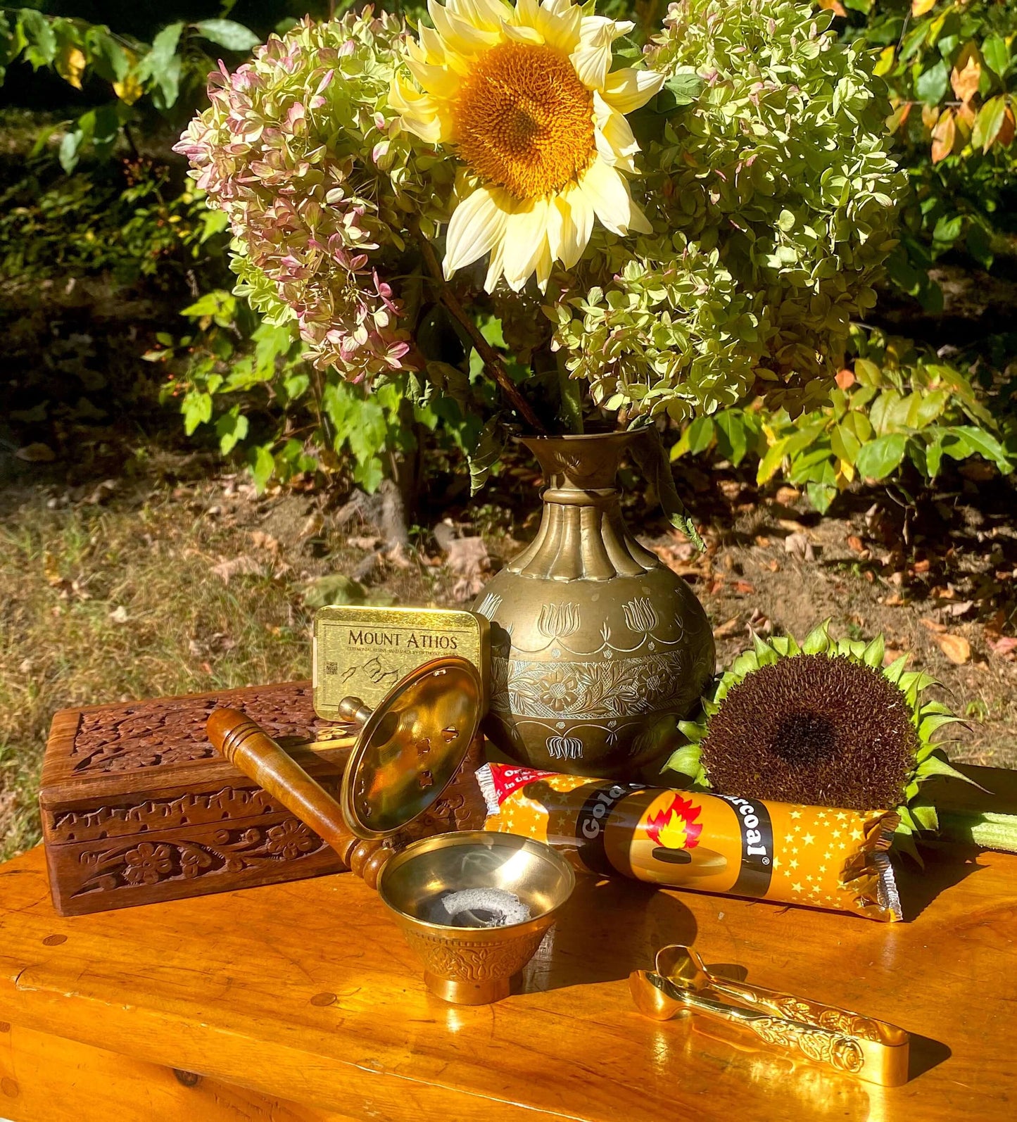Brass Resin Burner w/ wooden handle