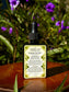 Moringa Tincture - superfood herbal tincture in a glass bottle surrounded by greenery.